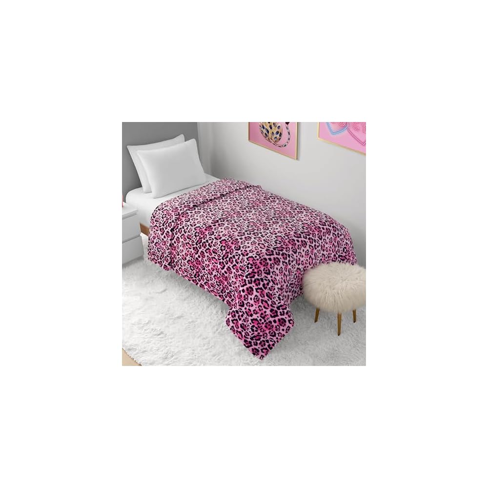 60" x 90" Oversized Plush Throw Blanket, Leopard Pink Designer Bed Blanket