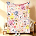 Printed Flannel Fleece Blanket - Colorful Fuzzy SKZ Fan Throw, Comfy Cute Cartoon Blanket, Fandom Bedding, Kids Gift, Lounge & Travel Use, Colorful Fuzzy Blanket